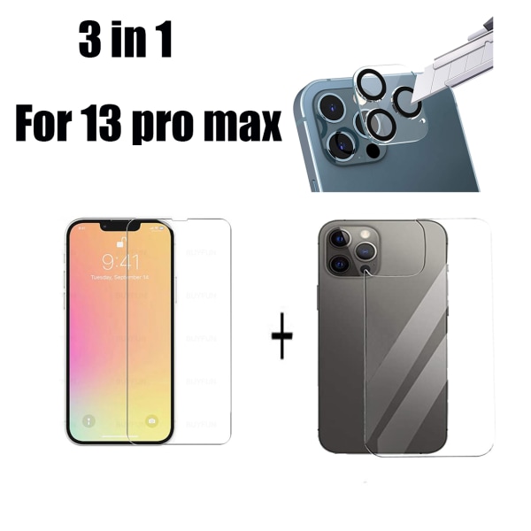 3-PACK 3in1 iPhone 13 Pro Max Fram- & Baksida + Kameralinsskydd Transparent