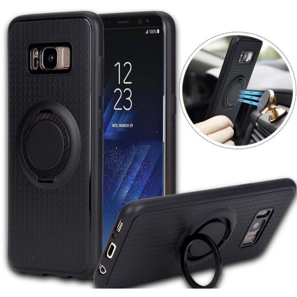 Galaxy S7 Edge - Carbon Silikone Etui med Ring Holder FLOVEME Blå