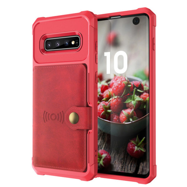 Samsung Galaxy S10+ - Praktisk slidbestandigt cover med kortrum Röd
