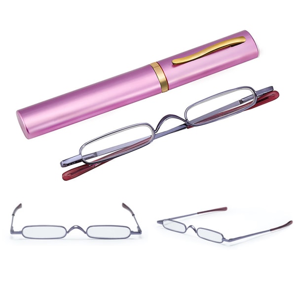 Læsebriller med styrke +1.0 - +4.0 med bærbar metalæske Lila +1.25