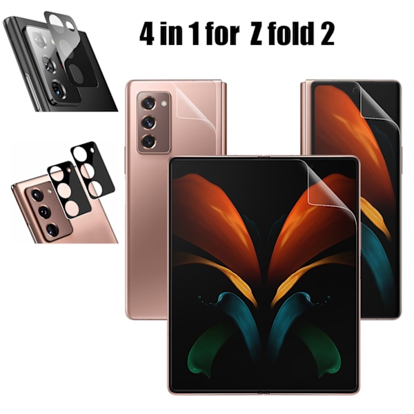 3-PACK 4-in-1 Galaxy Z Fold 2 Skärmskydd 2.5D Kameralinsskydd Transparent