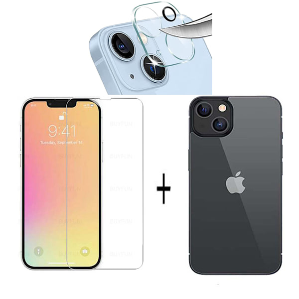 3-PACK 3in1 iPhone 14 Fram- & Baksida & Kameralinsskydd 0,3mm Transparent