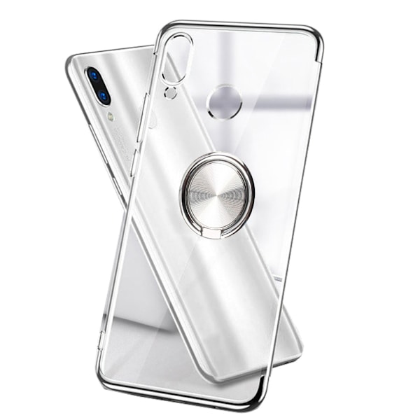 Huawei P Smart 2019 - Praktisk silikonecover med ringholder Silver