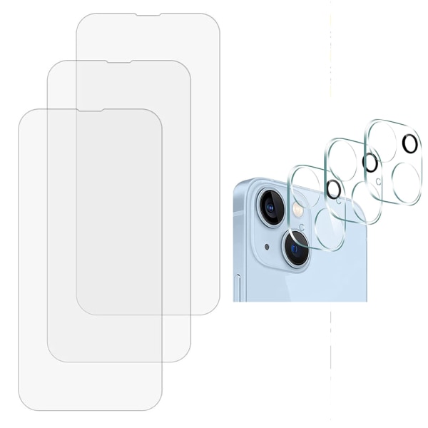 3-PAKK iPhone 14 Plus 1 sett skjermbeskytter + kameralinsebeskytter HD 0,3 mm Transparent