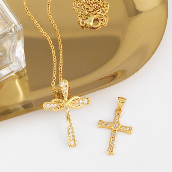 Exklusivt Hög Kvalitets Kors Halsband Guld OÄNDLIG