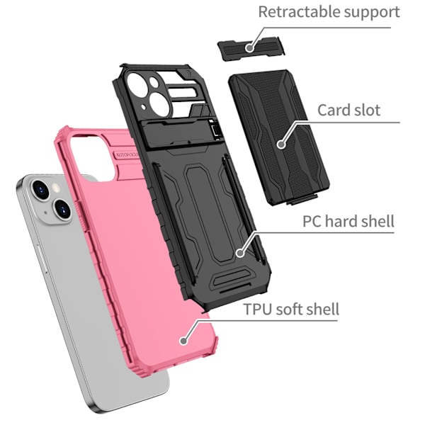 iPhone 15 Flip Cover Wallet Case - Perfekt Skydd med Inbyggt Ställ Rosa