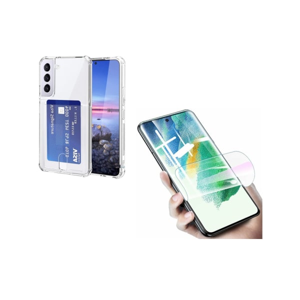 Samsung Galaxy S22 - Deksel med kortholder og Hydrogel skjermbeskytter Genomskinlig