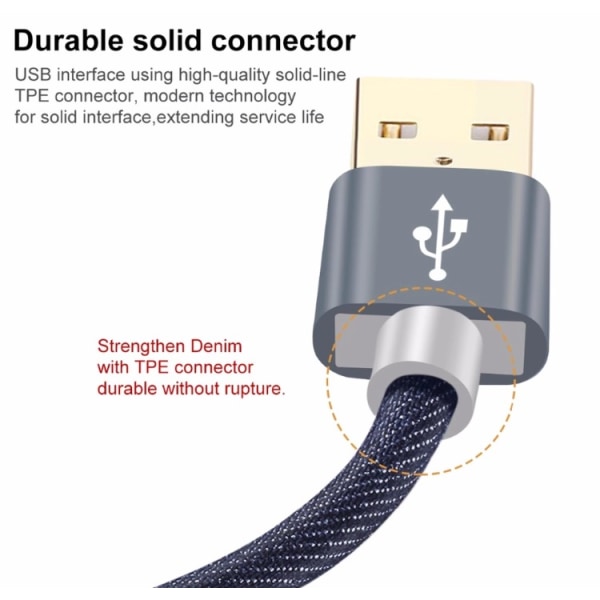 Högkvalité Micro-USB SnabbladdningsKabel 200cm (Voxlink) Blå