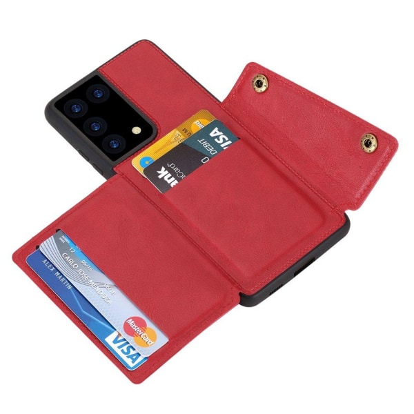 Samsung Galaxy S21 Ultra - Stilfuldt beskyttelsescover med kortholder Röd