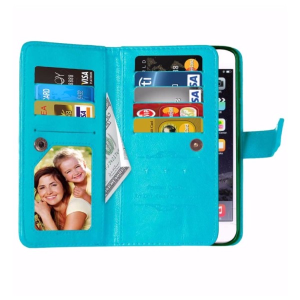 Smart og romslig 9-korts lommebokveske iPhone 8 PLUS (FLOVEME) Turkos