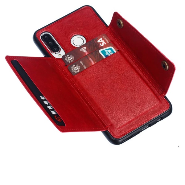 Huawei P30 Lite - Käytännöllinen retrokuori korttilokerolla Röd