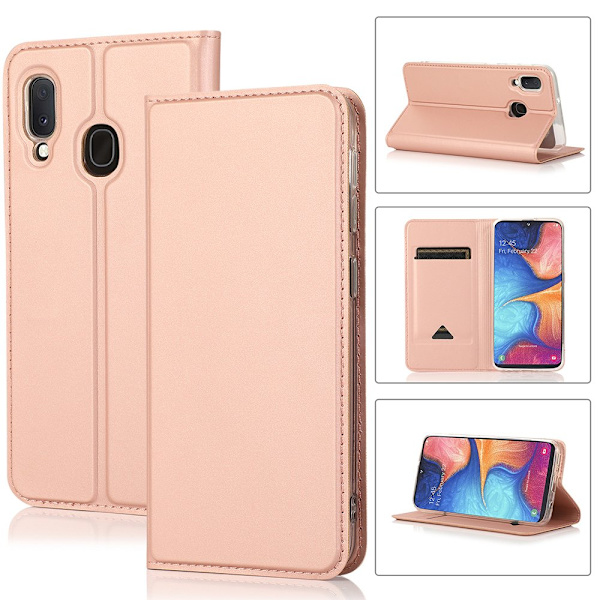 Samsung Galaxy A20E - Praktiskt Effektfullt Plånboksfodral Roséguld