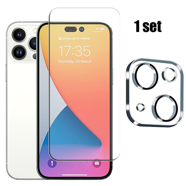 2-PACK iPhone 14 Plus 1Set Skærmbeskyttelse + Kameralinseskydd HD 0,3mm Transparent