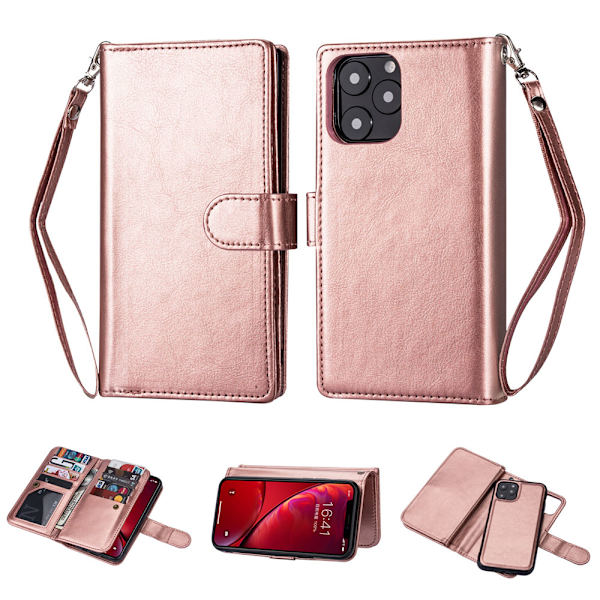 iPhone 13 Pro - Robust Praktiskt 9-Kort Plånboksfodral Roséguld
