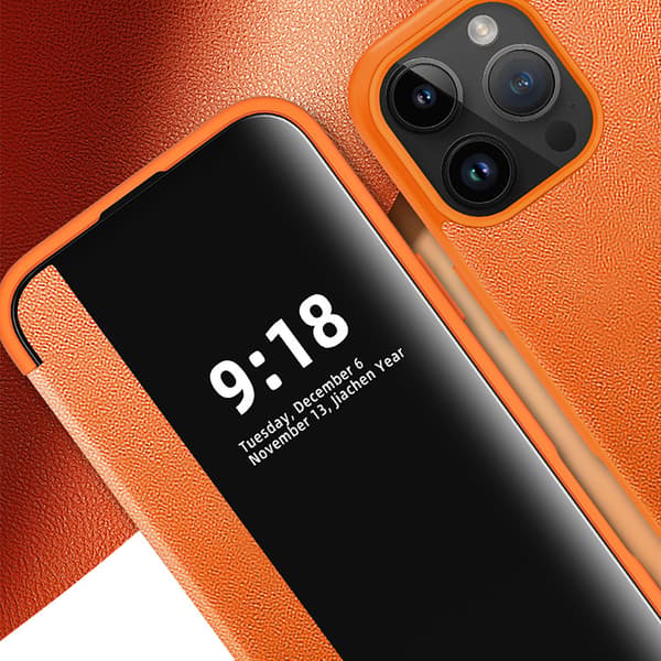 iPhone 16 Pro Fodral - Smart Fönster & Fullt Skydd Orange