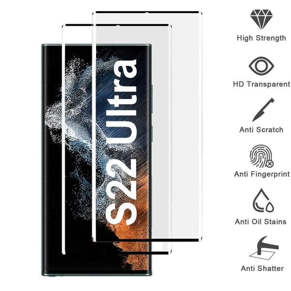 2-PACK Galaxy S22 Ultra -näytönsuoja koteloystävällinen HD 0,3 mm Transparent