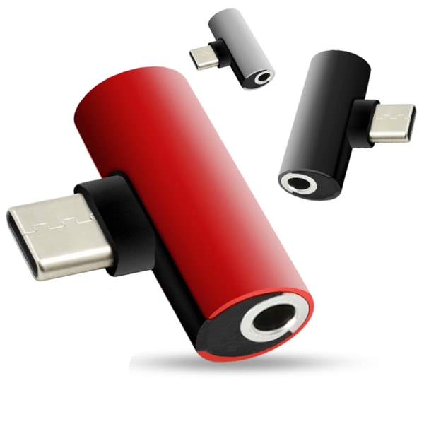 Praktiskt Type-C Audio Adapter AUX 3.5 + Type-C Port Röd
