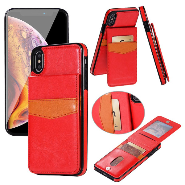 iPhone XR - LEMAN-nahkakuori lompakko-/korttilokerolla Röd