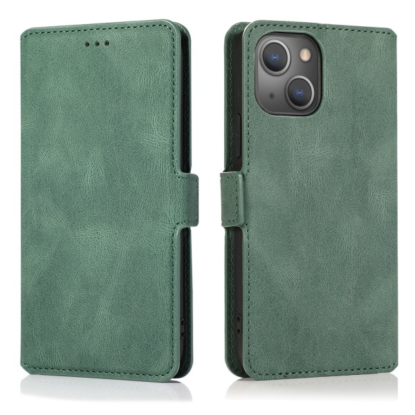 iPhone 15 Plus - Elegant Flip Wallet Skinnfodral Grön