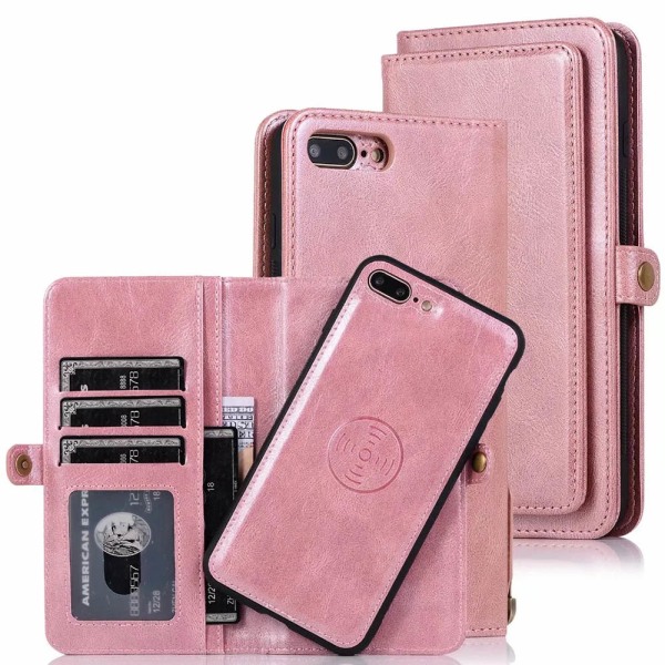 iPhone 7 Plus - Praktisk Smart Wallet-deksel Pink gold