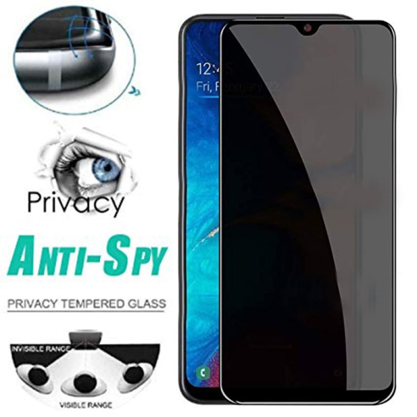 Samsung A50 2.5D Anti-Spy skjermbeskytterramme 9H HD-Clear. Svart