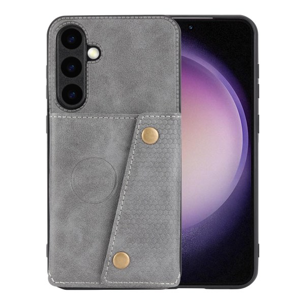 Lyxigt PC-läder Retro Flip Fashion Plånboksfodral för Galaxy S23 FE Grey