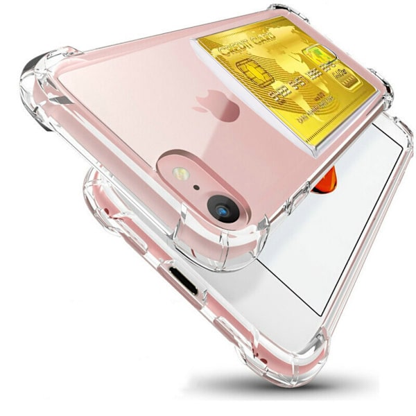 iPhone 7 Plus - Stötdämpande Silikonskal med Korthållare FLOVEME Transparent/Genomskinlig