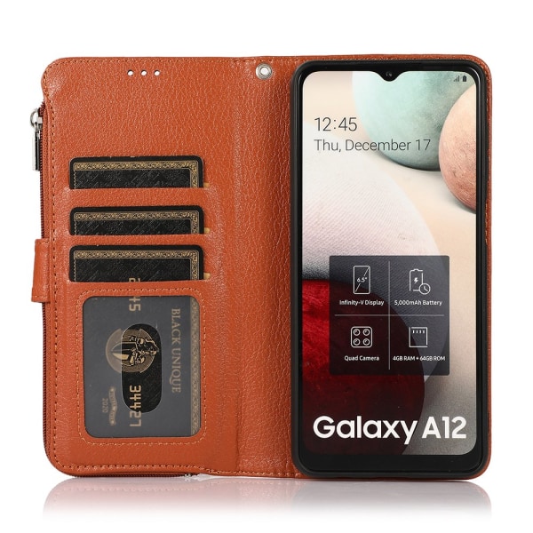 Samsung Galaxy A12 - Välgjort & Praktiskt Plånboksfodral Brun