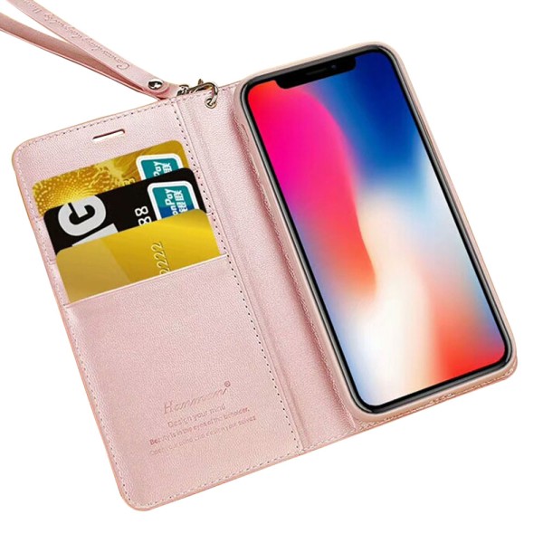 Smart og stilig deksel med lommebok til iPhone X/XS Roséguld