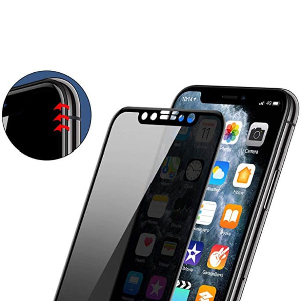 iPhone 11 Pro Max FullCover Anti-Spy Skærmbeskytter 9H Svart