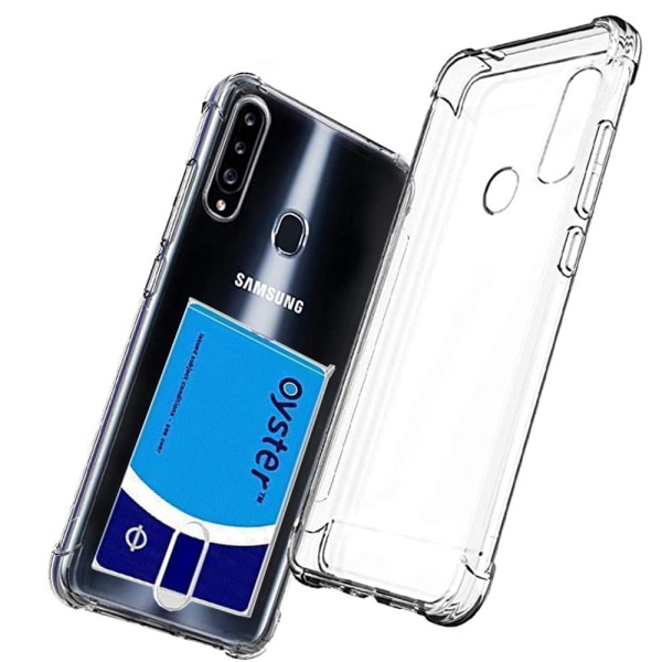 Samsung Galaxy A20S - Skyddande Praktiskt Skal med Korthållare Transparent/Genomskinlig