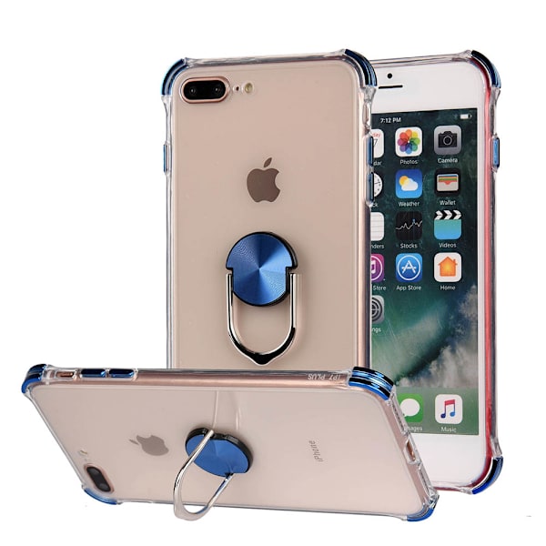 iPhone 7 Plus - Praktiskt Skyddande Skal med Ringhållare Blå