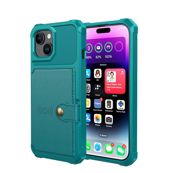 Elegant plånboksfodral i lyxigt PU-läder för iPhone 15 Plus Green