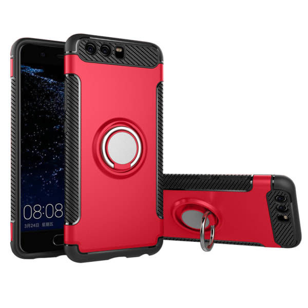 Huawei P10 - ODOR Skyddande Skal med Ringholder Röd