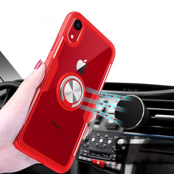 iPhone XR - Genomtänkt Skal med Ringhållare Marinblå/Silver