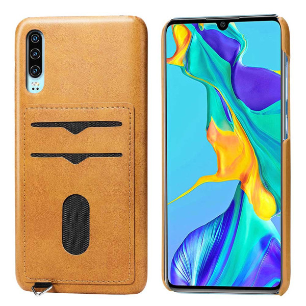 Huawei P30 - Genomtänkt Smart Skal med Kortfack Ljusbrun