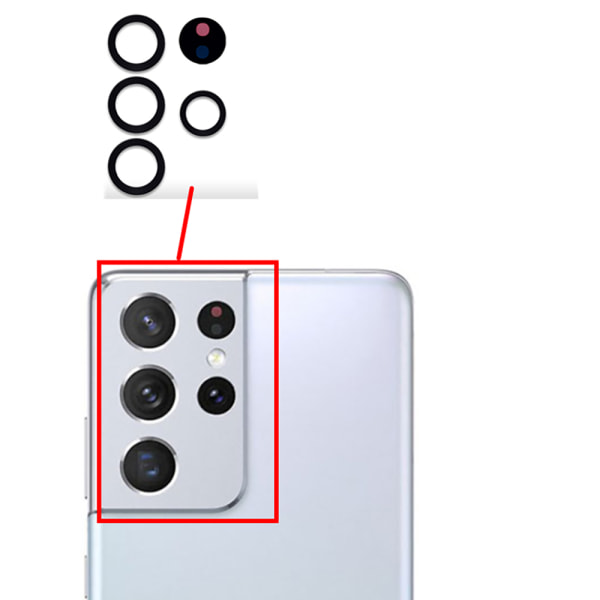 2-PAKKE reservedel for Samsung Galaxy S21 Ultra bakkamera Transparent