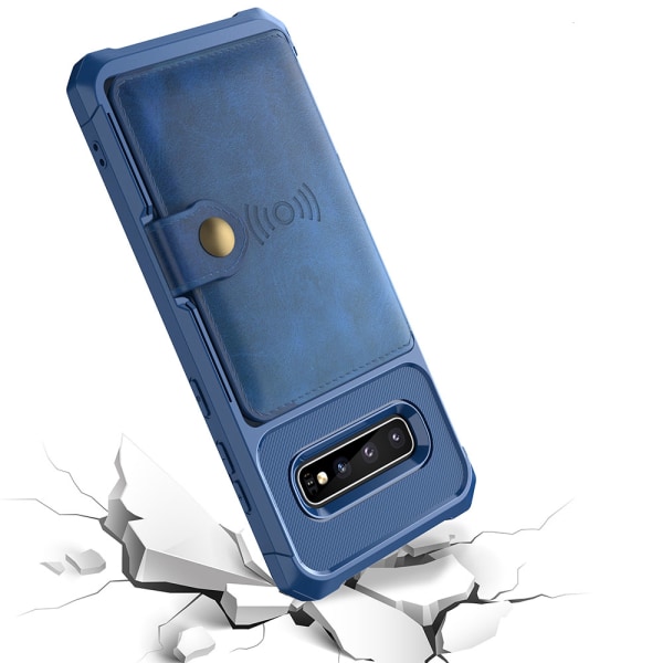 Samsung Galaxy S10+ - Praktiskt Slittåligt Skal med Kortfack Blå
