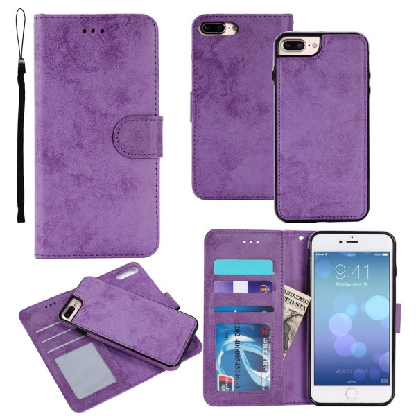 iPhone 7 Plus - Silk-Touch-deksel med lommebok og skall Rosa