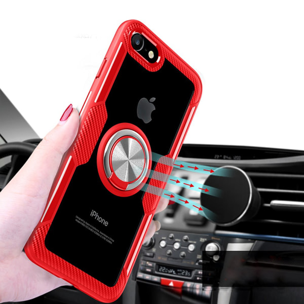 iPhone 6/6S PLUS - Tyylikäs kansi sormustelineellä (LEMAN) Röd/Silver