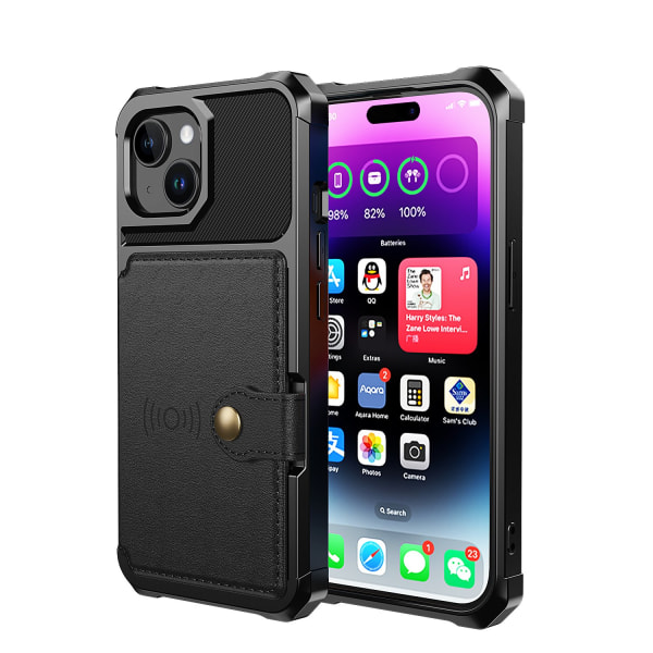 Elegant plånboksfodral i lyxigt PU-läder för iPhone 15 Plus Black