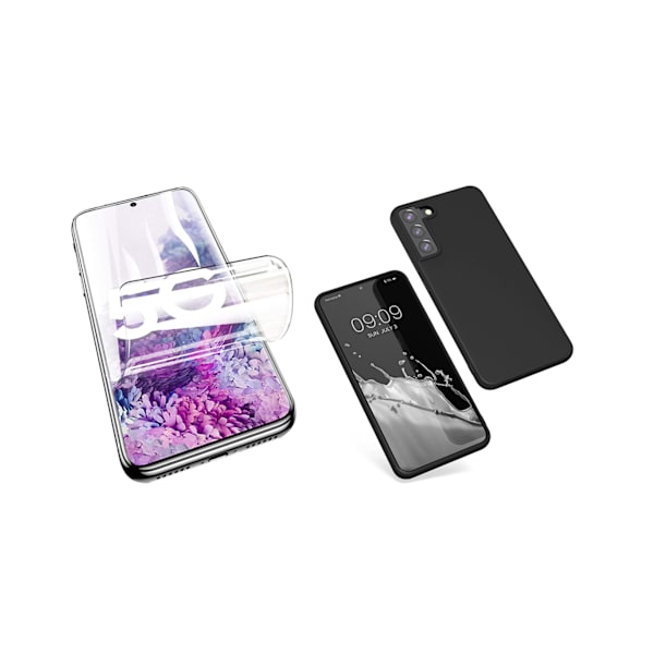 Samsung Galaxy S22 Mattbehandlat Tunt Skal & Hydrogel Skärmskydd Svart