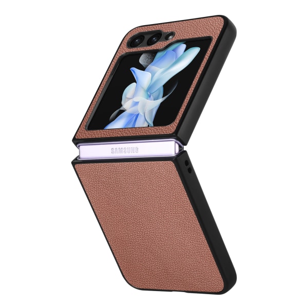 Galaxy Z Flip 5 - Elegant Litchi-mønsterdeksel Brown