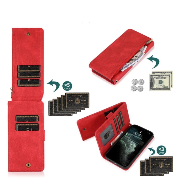 iPhone 12 - Profesjonelt robust Floveme lommebokdeksel Röd