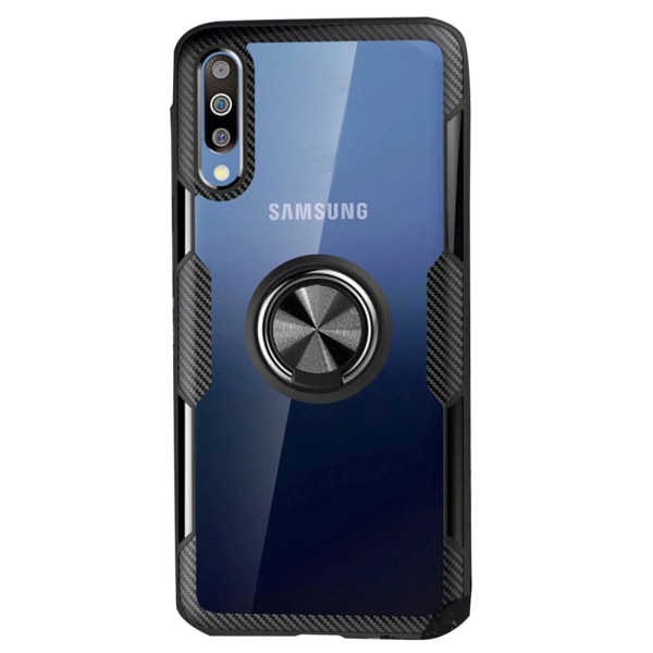 Samsung Galaxy A70 - Praktiskt Stilrent Skal med Ringhållare Svart/Silver