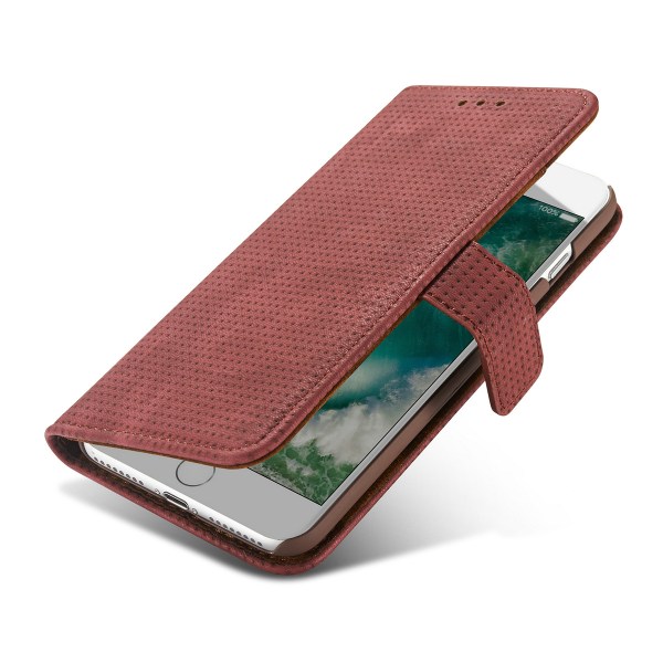 Lommebokdeksel i retrodesign fra LEMAN for iPhone 8 Plus Röd