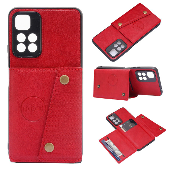 Xiaomi Redmi Note 11 - Käytännöllinen kansi korttitelineellä Röd