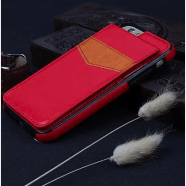 iPhone 6/6Splus Elegant Läderskal med plånbok/Kortfack RÖD Röd