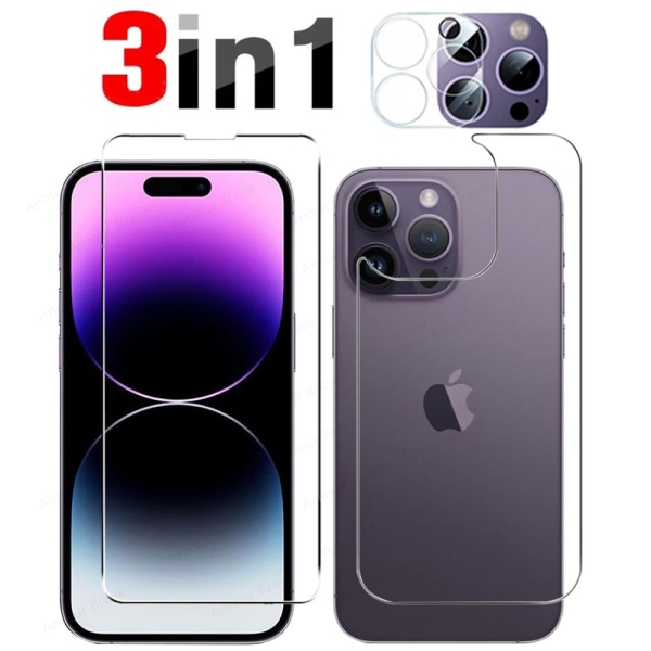 3-PACK 3-i-1 iPhone 14 Pro Front- og bakkameralinsedeksel 0,3 mm Transparent