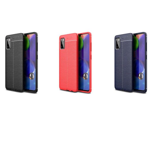 Samsung Galaxy A41 - Stilsäkert Litchi-Läder Design Skal Mörkblå